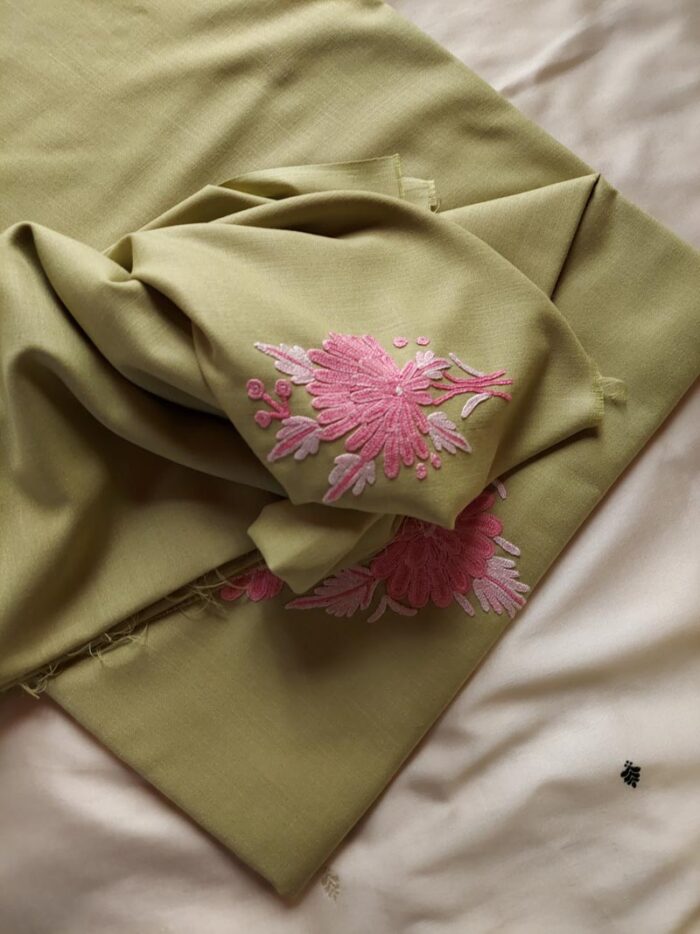 Green Ruby Cotton Aari Embroidery Suit - Image 2
