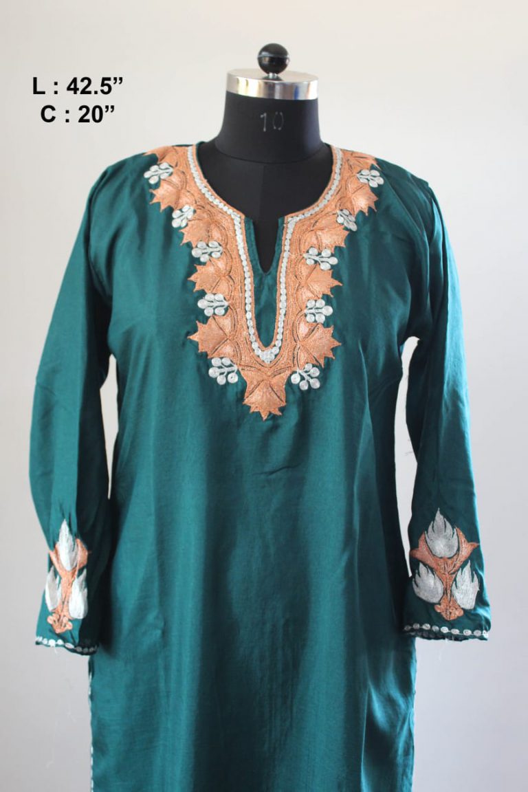 Dark Green Shimmer Silk Tilla Work Kurta