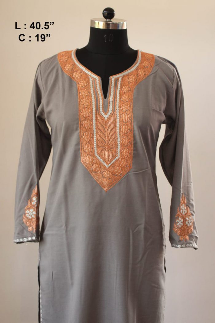 Grey Cotton Traditional Tilla Work Kurta