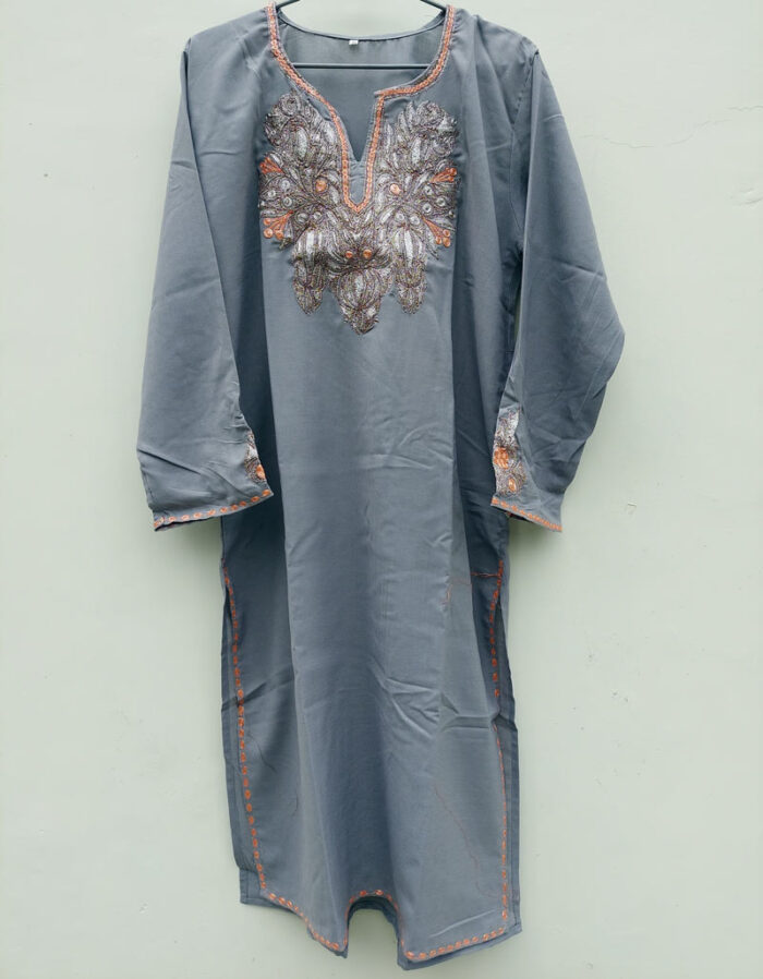 Grey Cotton Tilla Work Kurta