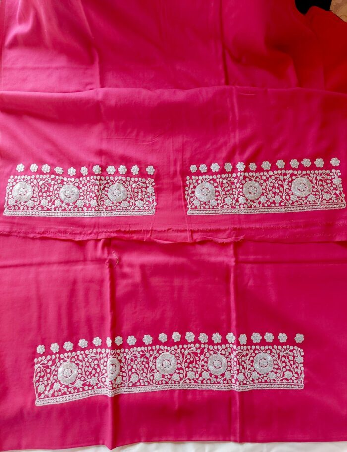3Pc Luxury Pink Polywool Tillawork Suit With Stole - Image 3
