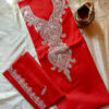 3Pc Luxury Maroon Polywool Tillawork Suit With Stole