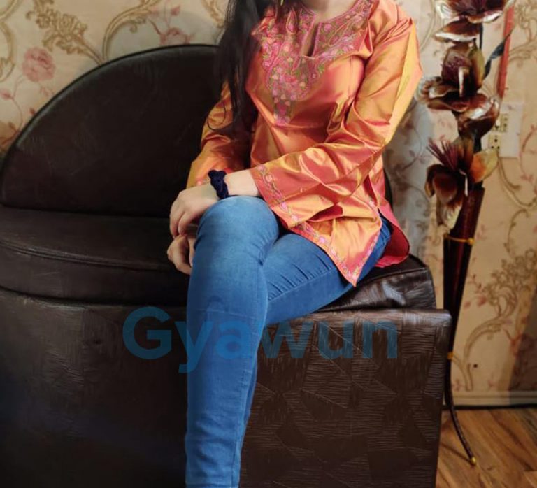Orange Silk Aari Work Kurti