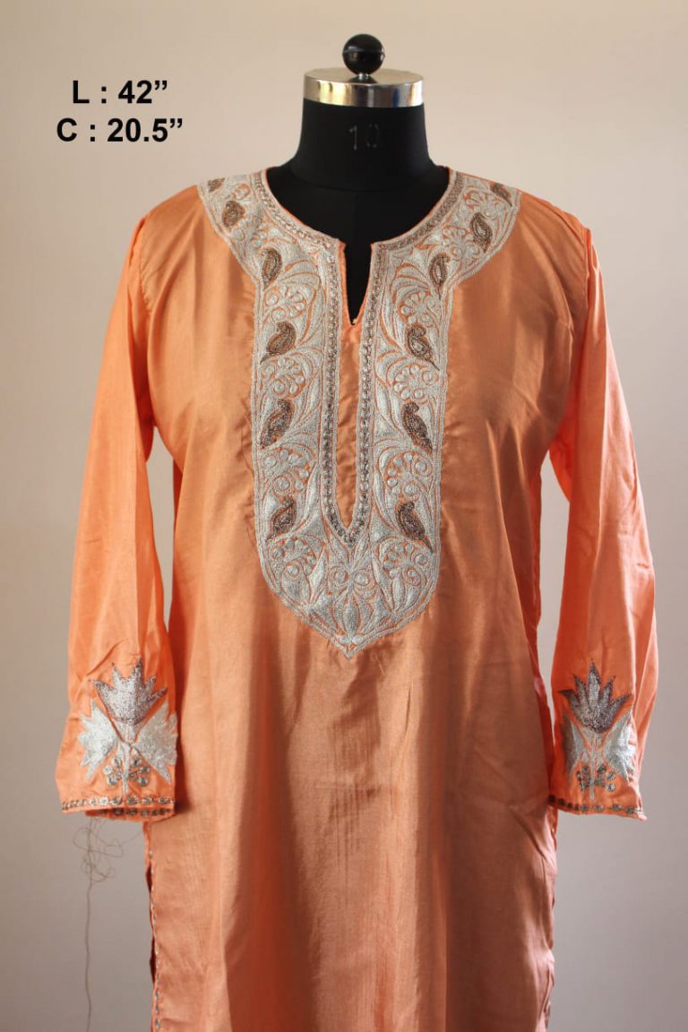 Orange Shimmer Silk Tilla Work Kurta