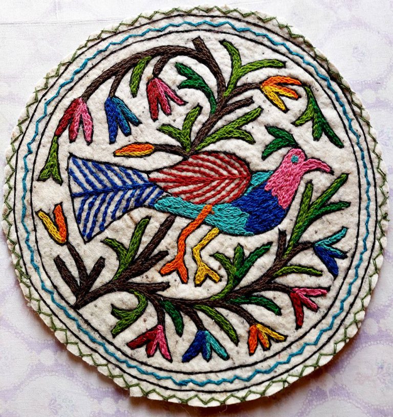 Peacock Design Handmade Aari Embroidered Namda