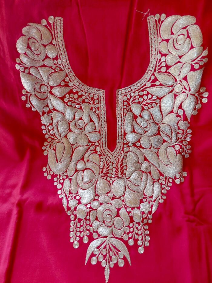 3Pc Luxury Pink Polywool Tillawork Suit With Stole