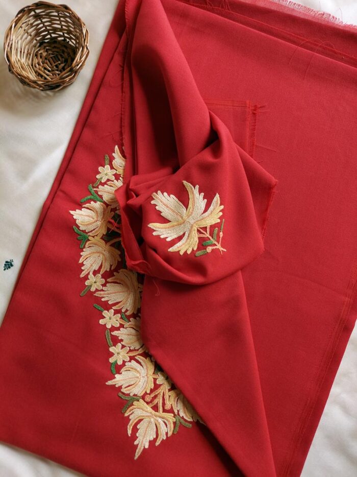 Red Summer Cool Aari Embroidery Suit - Image 2