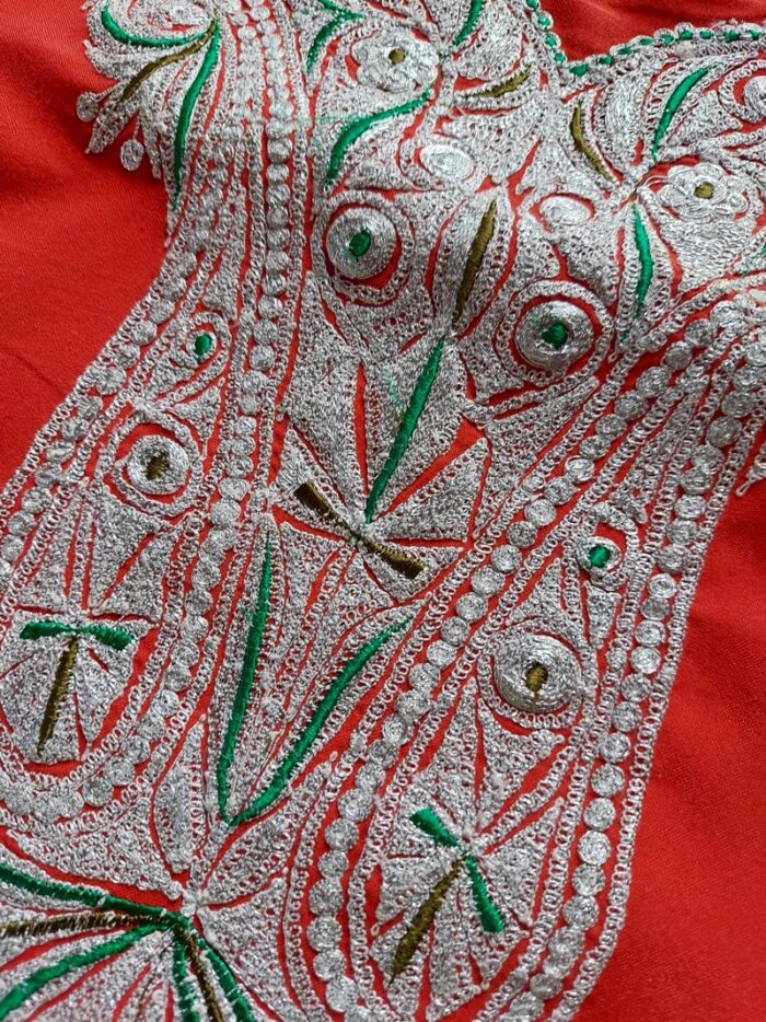 Red Silver Summer Cool Tilla Embroidery Suit - Image 2