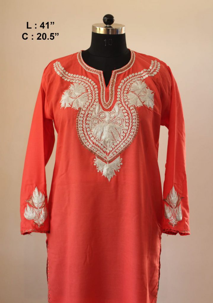 Red Cotton Traditional Tilla Work Kurta