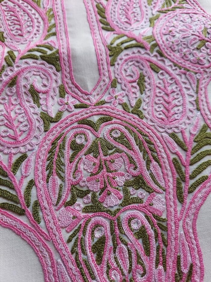 White Ruby Cotton Aari Embroidery Suit - Image 2