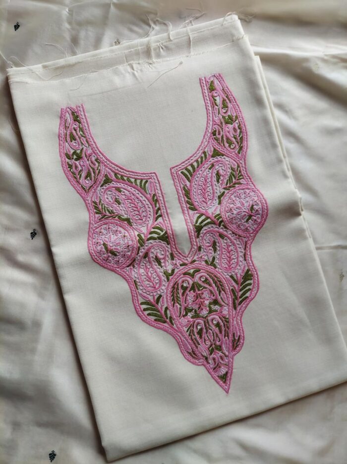 White Ruby Cotton Aari Embroidery Suit