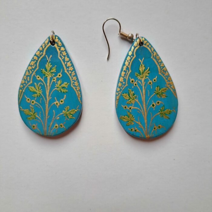 Sea Green Spring Leaf Paper Mache Earrings