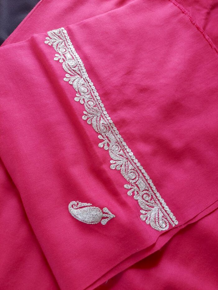 3Pc Luxury Pink Polywool Tillawork Suit With Stole - Image 4