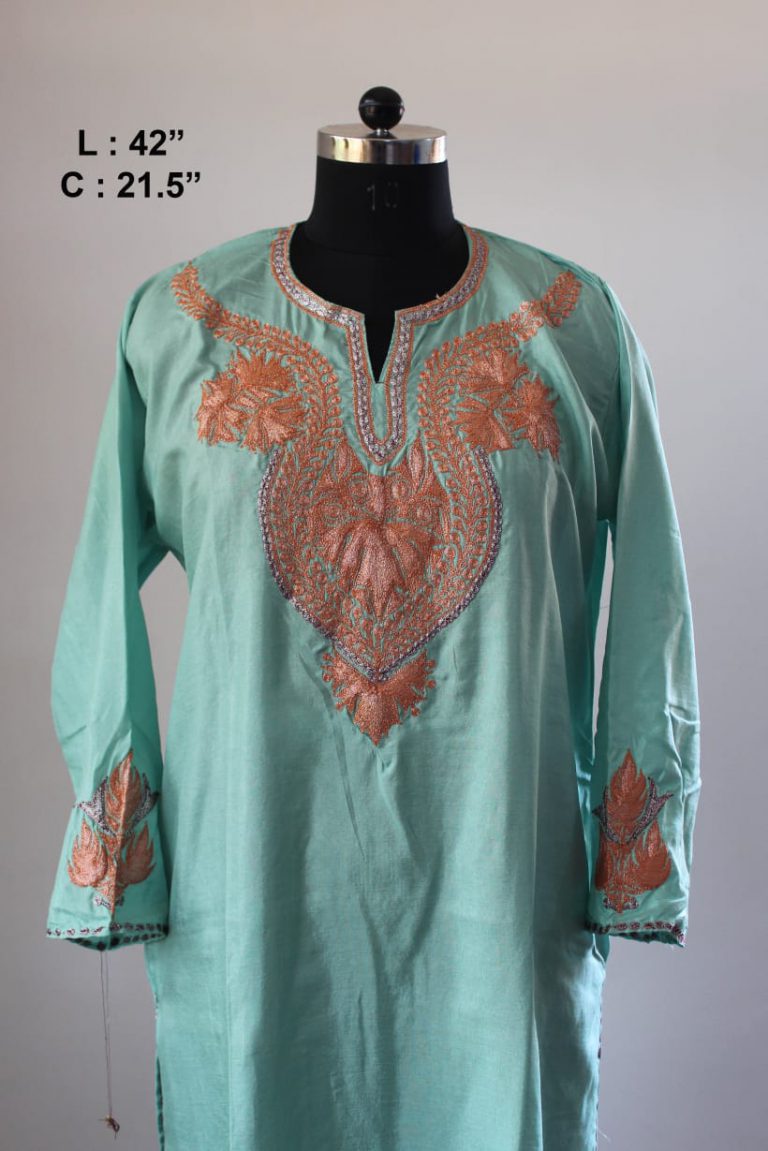 Turquoise Shimmer Silk Tilla Work Kurta