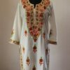 White Red Cotton Aari Work Kurta