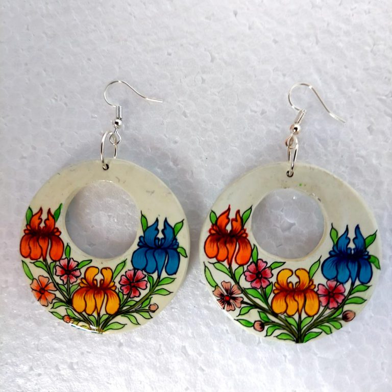 White Flowery Paper Mache Earrings