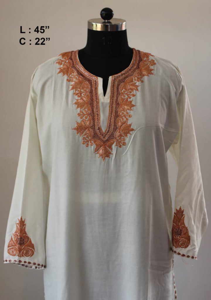 White Cotton Traditional Tilla Work Kurta