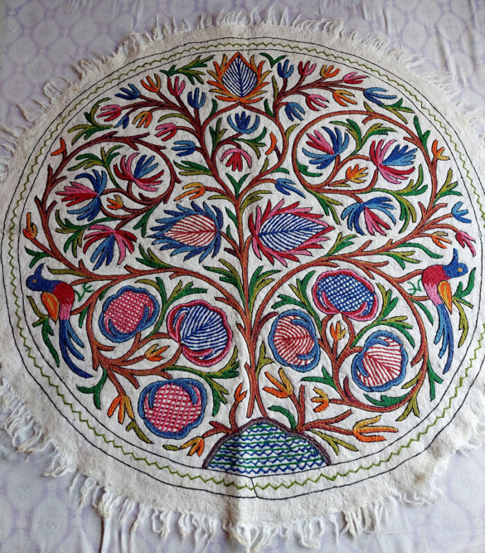 5x5ft Round Kashmiri Hand Embroidered Namda