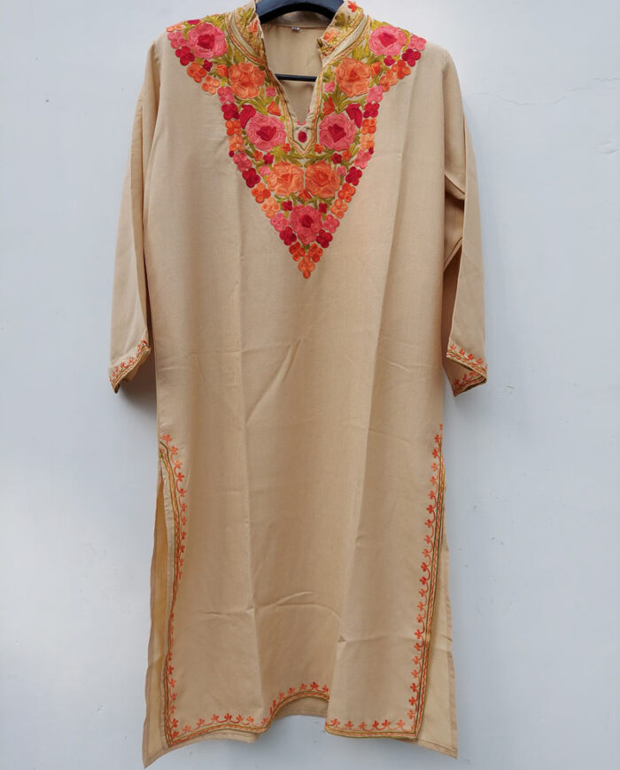 Cream Color Summer Cool Aari Work Kurta