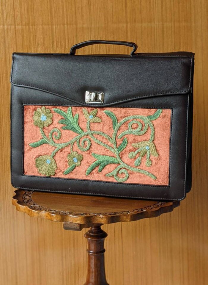 Brown Laptop Bag with Ariwork Embroidery