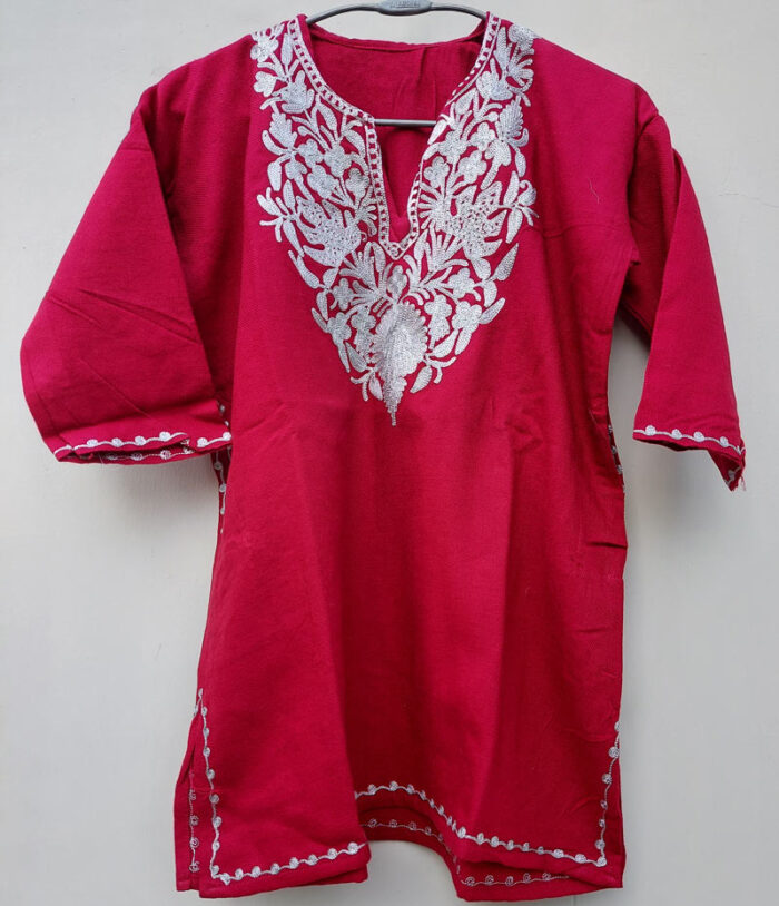 Maroon Silver Work Girls Winter Pheran