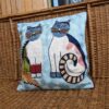 Pair of 16x16 Chain Stitch Cat Design Handmade Cushion Covers