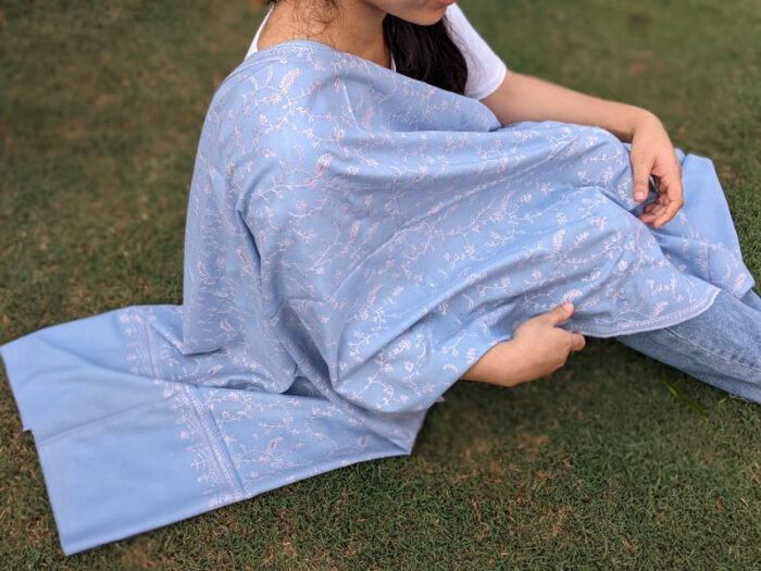 Light Blue Pashmina Sozni Jalidar Stole - Image 3