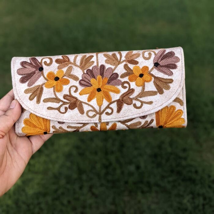 Cream Color Clutch With Allover Aari