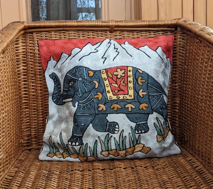 Pair of 16x16 Chain Stitch Elephant Design Handmade Cushion Covers