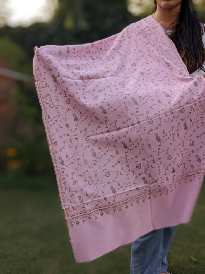Pink Pashmina Sozni Jalidar Stole - Image 2