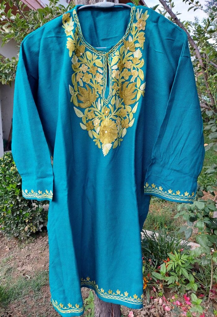 Green Aari Work Girls Winter Pheran