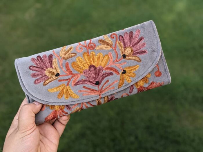 Grey Clutch With Allover Aari