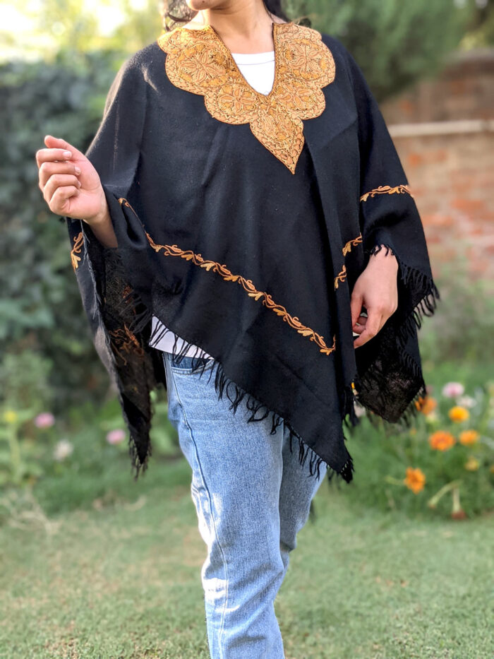 Soft Kashmiri Hand Aari Embroidery Poncho