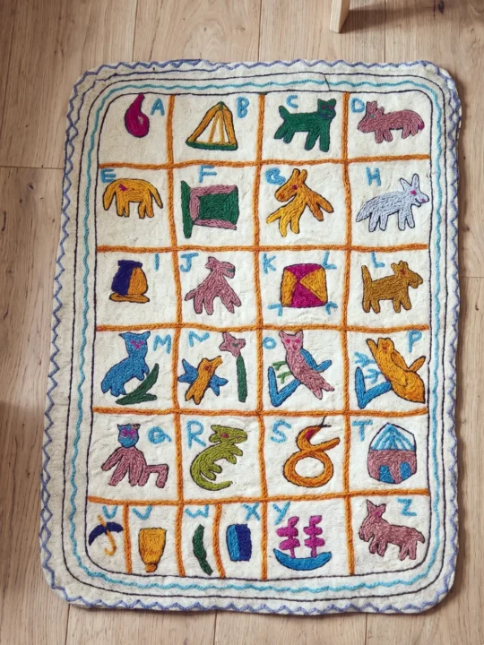 Alphabet Kashmiri Hand Embroidered Namda Rug
