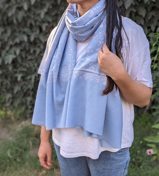 Light Blue Pashmina Sozni Jalidar Stole