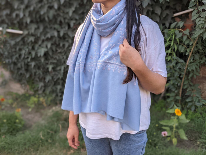 Light Blue Pashmina Sozni Jalidar Stole