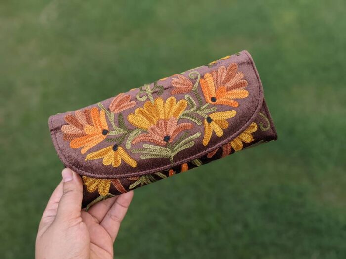 Mahogany Clutch With Allover Aari