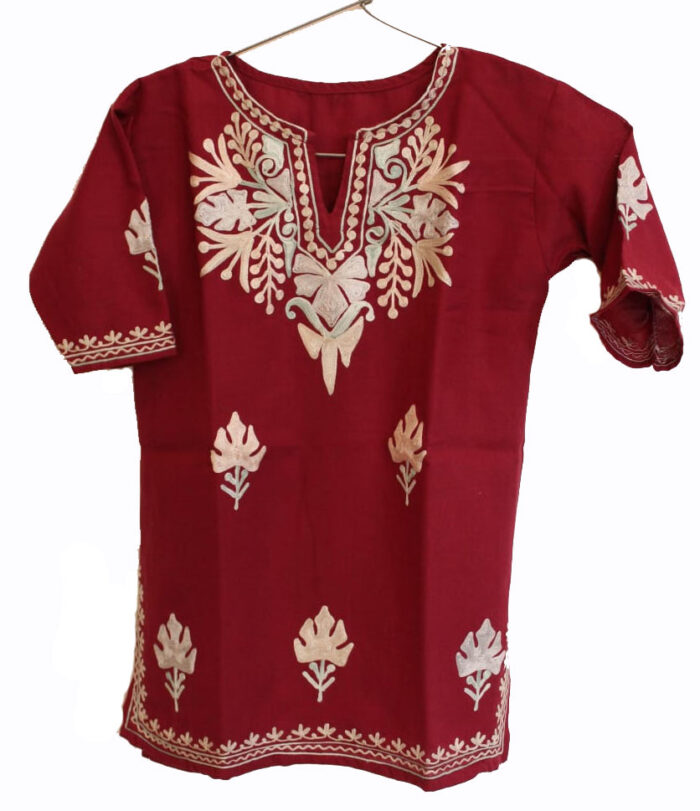 Maroon Summer Cool Ari Work Kurta ( L 21, Chest 14.5 Inch)