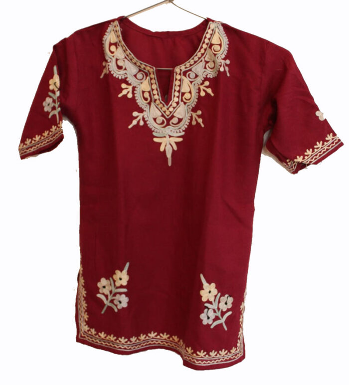 Maroon II Summer Cool Ari Work Kurta ( L 21, Chest 14.5 Inch)