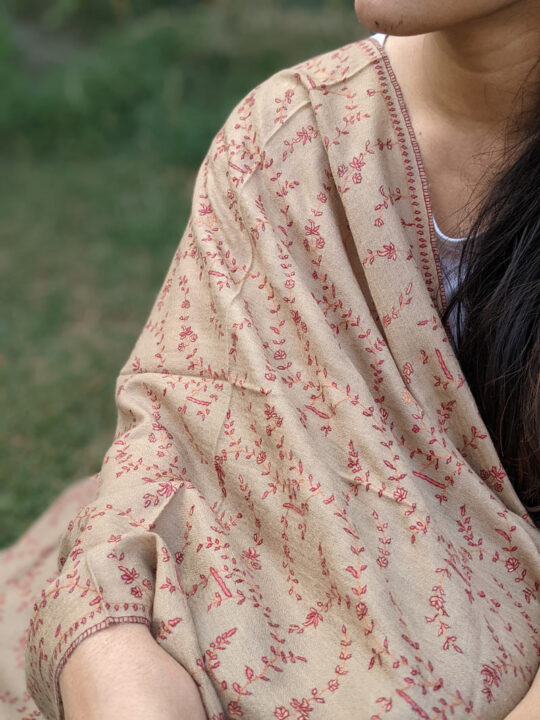Dark Beige Pashmina Sozni Jalidar Stole