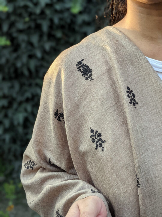 Natural Beige Pashmina Stole With Hand Sozni Embroidery