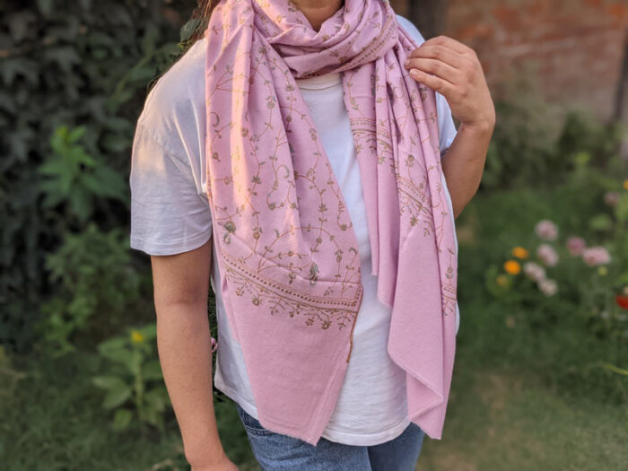 Pink Pashmina Sozni Jalidar Stole - Image 3