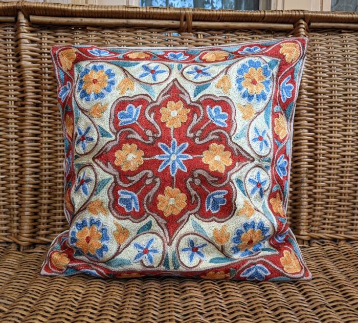 Pair of 16x16 Chain Stitch Floral Handmade Cushion Covers