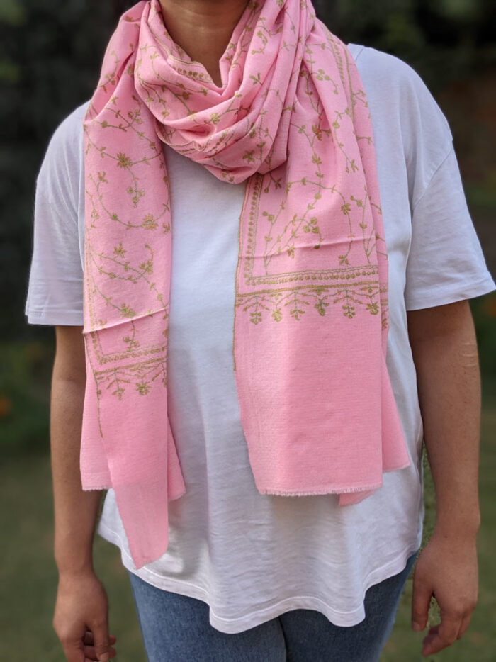 Salamon Pink Pashmina Sozni Jalidar Stole