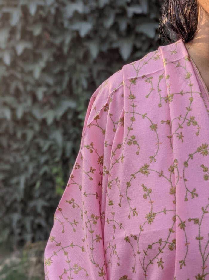 Salamon Pink Pashmina Sozni Jalidar Stole - Image 3