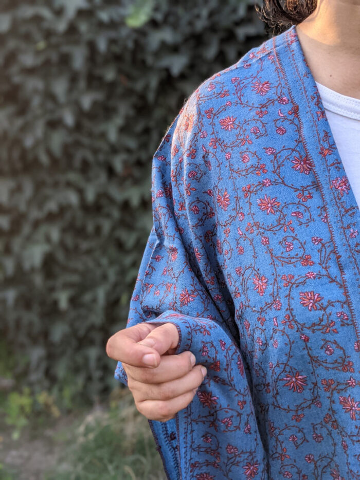 Prussian Blue Pashmina Sozni Jalidar Stole - Image 3