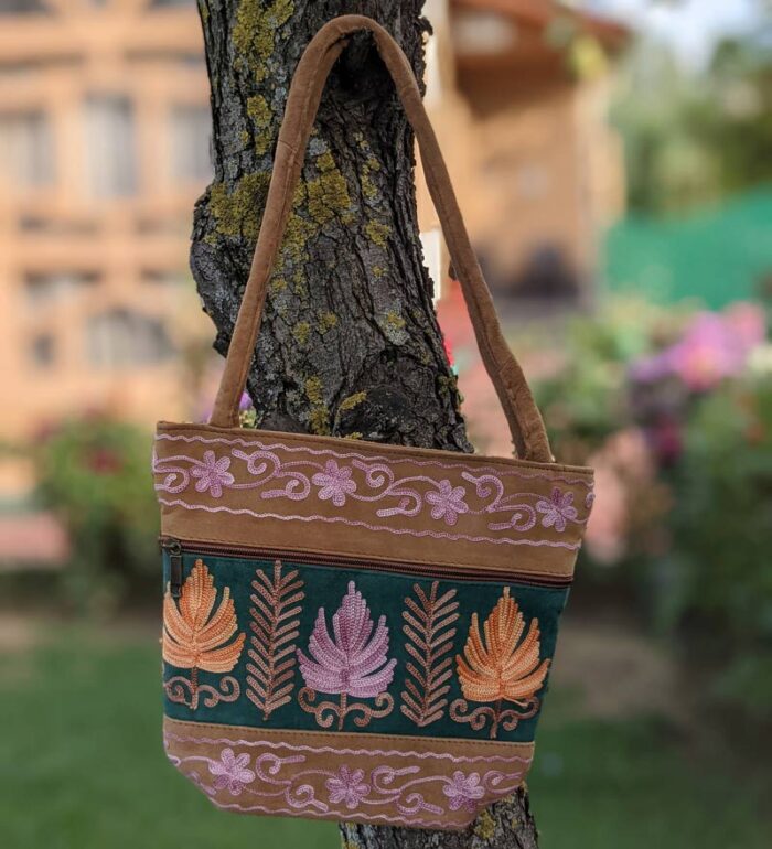 Brown Green Zaina Bag with Chinar Design