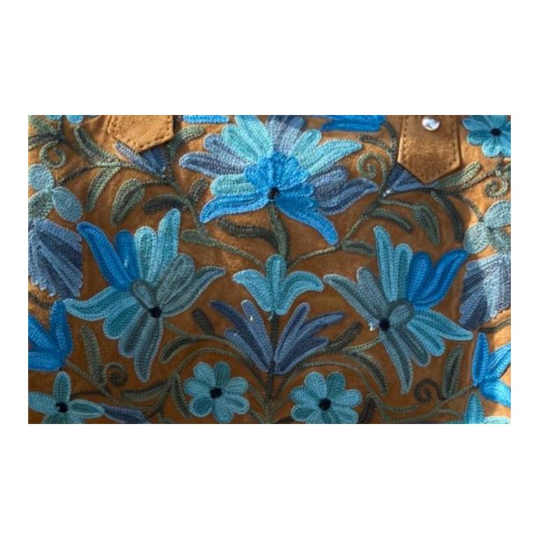 Suede Handbag Cum Sling With Crewel Embroidery - Image 5