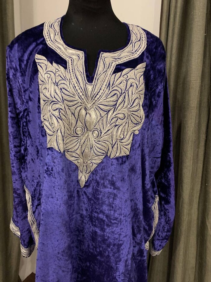 Indigo Blue Velvet Pheran With Tilla Work - Image 2