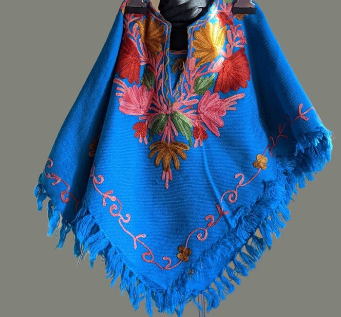 Blue Kids Aari Embroidery Poncho